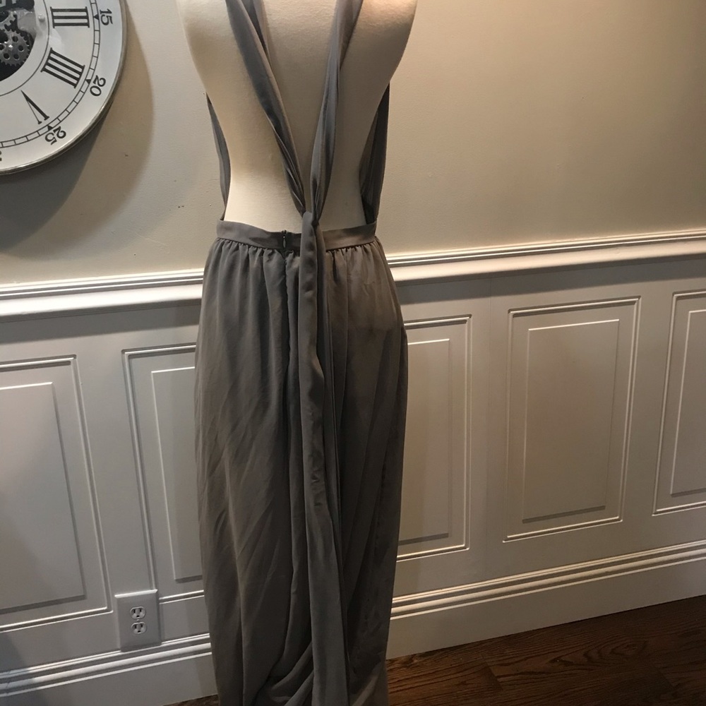 Plunge neck backless sheer grey dress
